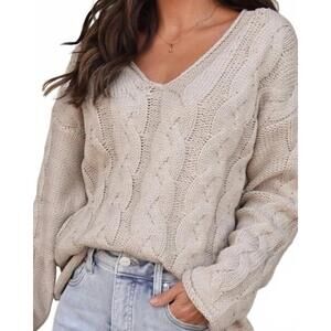 NEW PAPERMOON cableknit v-neck sweater in taupe